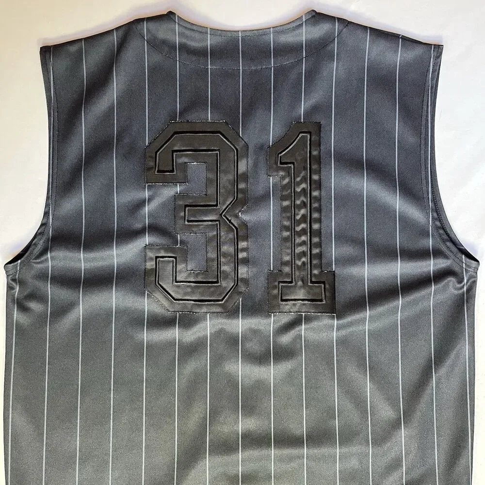 Nike Sleeveless Baseball Jersey Mens L Black Pinstripe Button Up #31 Y2K Stitch